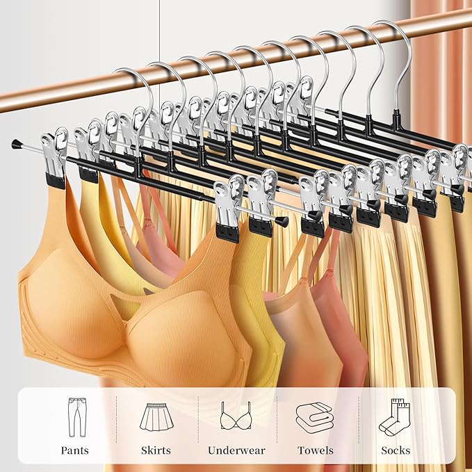 14 Inch Heavy Duty Pants Skirt Hangers with Clips, Black, 10 Pack | Metal,Space Saving,Adjustable,Hanger for Jeans Shorts Clothes Slacks Trousers,For Adult,Men,Women,Children,Non Slip - Image 5