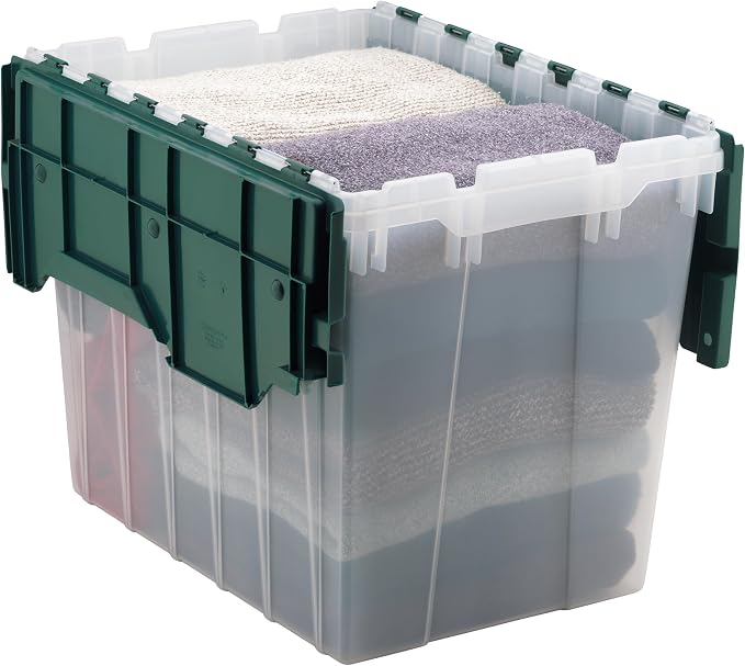 Akro-Mils KeepBox 18 Gallon Storage Container, Nesting and Stackable Plastic Storage Box with Lid Attached, Clear Tote for Garages, Closets, and Moving, 21" x 15" x 17", Clear/Green - Image 10