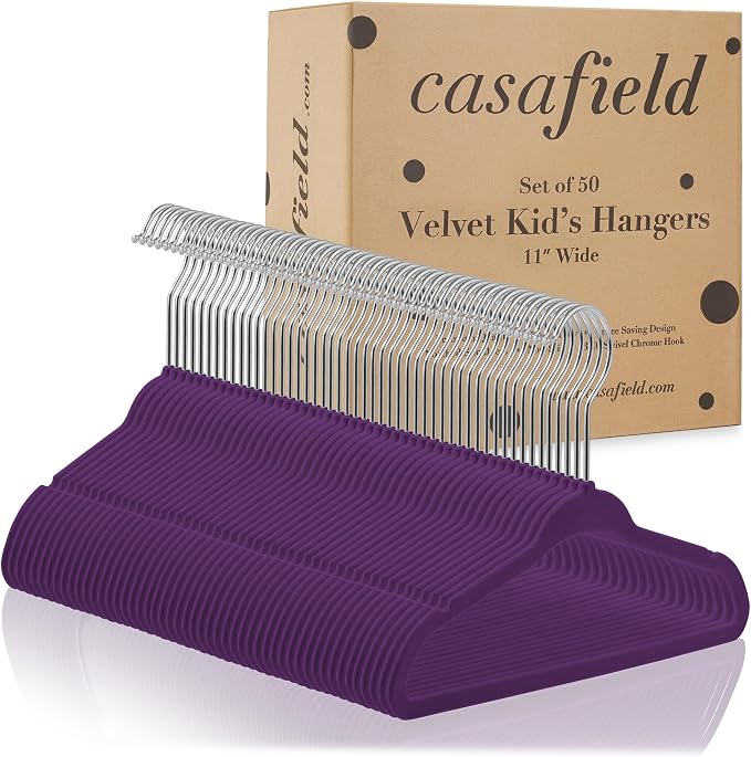 Casafield 50 Velvet Baby Hangers - 11" Size for Infant & Toddler Clothes - Purple - Image 4