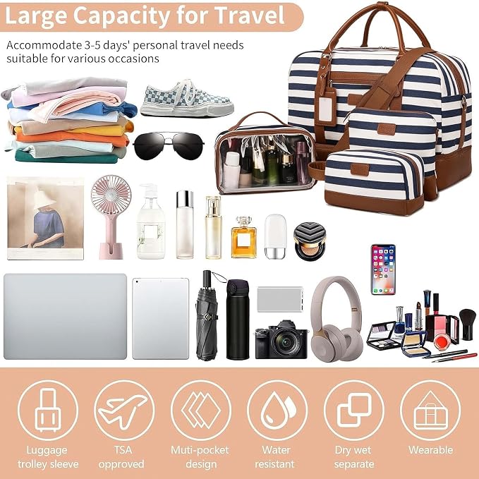 4PCS Weekender Bags for Women Large Overnight Weekend Travel Duffel Bags | Travel Bag Carry-on Tote Hospital Bag with Shoe Compartment Crossbody Toiletry Bag for Travel Business Gym Water Resistant - Image 7