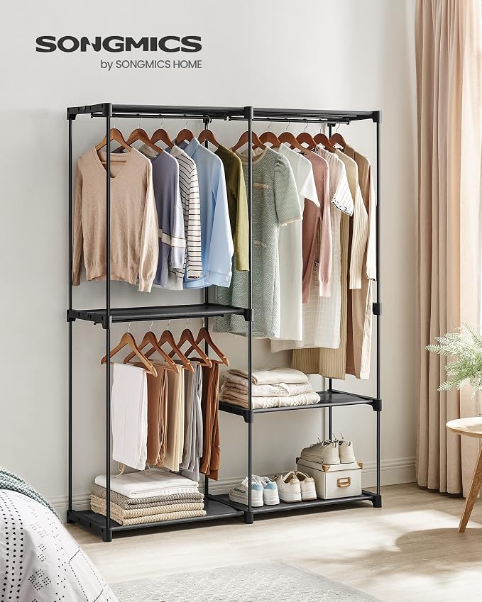SONGMICS Portable Closet, Freestanding Closet Organizer, Clothes Rack with Shelves, Hanging Rods, Storage Organizer, for Cloakroom, Bedroom, 54.3 x 16.9 x 71.7 Inches, Black URYG025B02 - Image 2