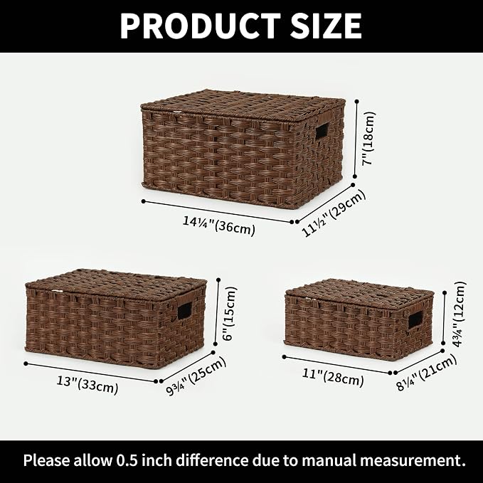 GRANNY SAYS Wicker Baskets with Lids, Decorative Storage Boxes with Lids | Woven Baskets with Lids, Wicker Baskets for Storage, Decorative Storage Boxes, Woven Stackable Basket with Lid, 3 Pack - Image 6