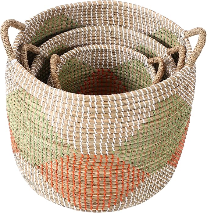 Handwoven Sea Grass Baskets Set of 3 - One of a Kind Round Storage Bins by Artisans, Natural Fiber Woven Baskets for Living Room, Bathroom, Nursery (55.5L, 27.9L, 15.3L) - Image 3