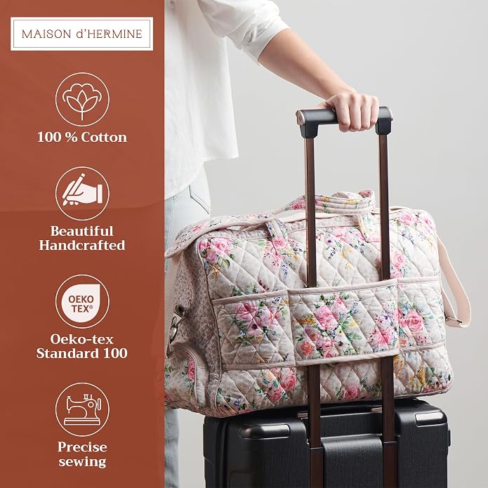 Maison d' Hermine Weekender Bags for Women Cotton Quilted Duffel Overnight Luggage Weekend Bag for Men Gym Gifts Travel | Overnight Luggage Weekend Bag for Men Gym Sports Gifts Duffle bag Business Travellers Trip Spring Summer - Image 2