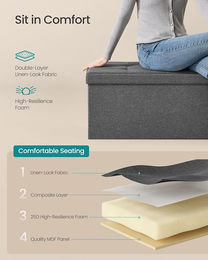 SONGMICS MAZIE Collection - 43 Inches Folding Storage Ottoman Bench, Ottoman Foot Rest, End of Bed Bench, Storage Chest, Load 660 lb, for Living Room, Bedroom, Entryway, Dark Gray ULSF77K - Image 5