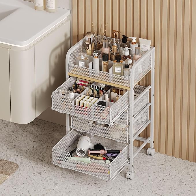 5-Tier Craft Organizer Cart with 5 Sets of DIY Dividers,Craft Organizers and Storage with Drawers,Lockable Wheels Rolling Utility Cart on Wheels,Art Supply Organizer,Ideal for Studio,Office,White - Image 8