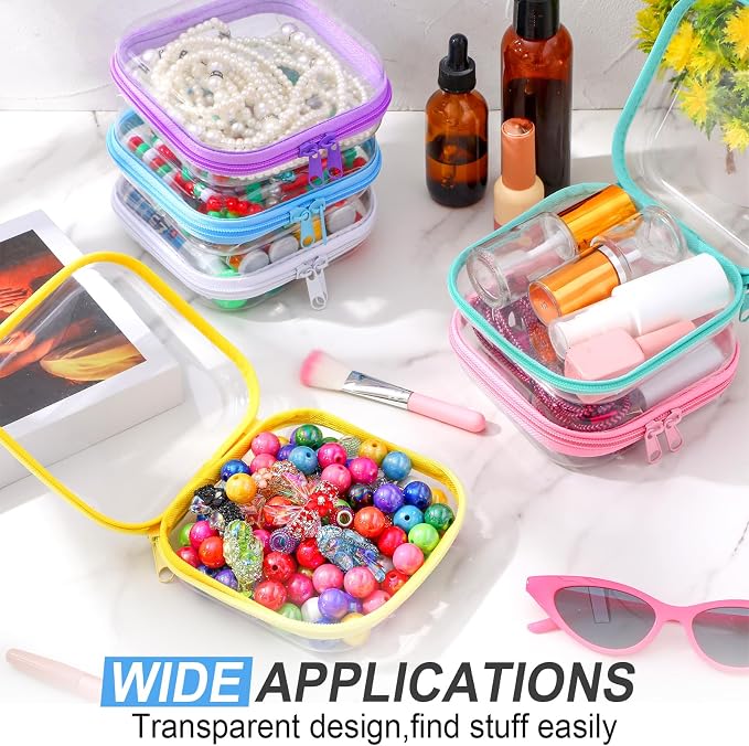 Sanwuta 6 Clear Hard Zipper Case,Colorful,5 X 5 X 2 Inch | Pencil Case Pouches ,Makeup Bag,Plastic Toiletry Diaper Bag ,Travel Toy Storage,Waterproof Organizer Bins - Image 5
