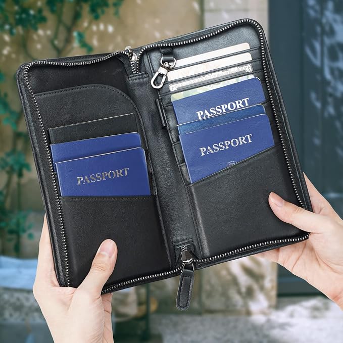 Polare Full Grain Leather Family Travel Passport Wallet and Documents Organizer RFID Blocking Case Holder Fits 6 Passports for Men and Women - Image 2