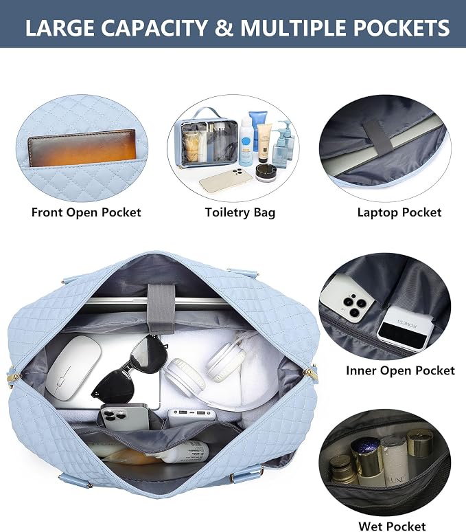 Travel Overnight Bag Weekender Bags- Duffle Bags Women with Shoe Compartment Carry on Overnight Bag with Toiletry Gym Duffel with Wet Pocket Hospital Bags Light Blue - Image 2