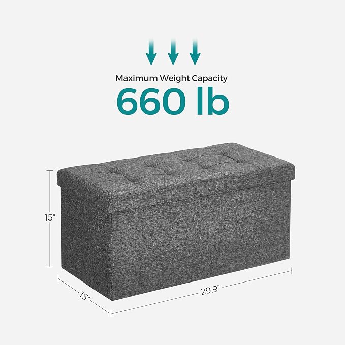 SONGMICS MAZIE Collection - 30 Inches Storage Ottoman, Foldable Storage Bench with Flipping Lid, 660 lb Load Capacity, for Entryway, Living Room, Bedroom, Dark Gray ULSF46GYZ - Image 3