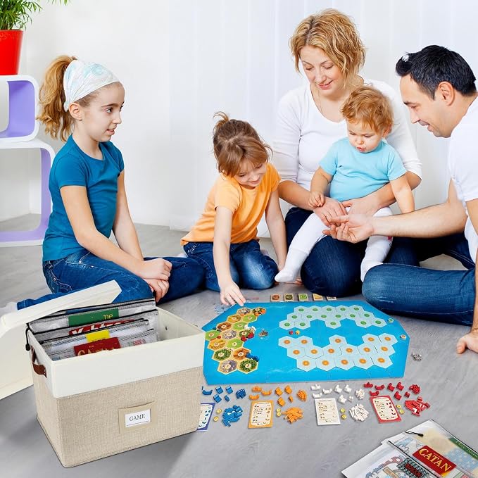 Board Game Storage, Board Game Organizer with 12pcs Zipper Bags and Writable Stickers, Board Organizers Storage with Lid for Office Supplies, Puzzles, Video Game, Craft Product,Beige - Image 2