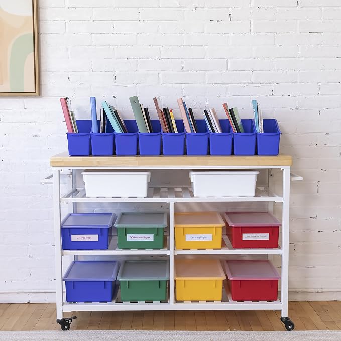 ECR4Kids Linking Plastic Storage Book Bin, Multipurpose Organization, Blue, 10-Piece | Durable plastic with built-in handles, interlocking, nestable, ideal for books, magazines, and files in a classroom or office - Image 7