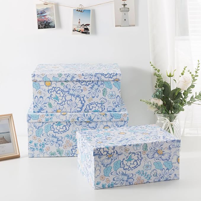 Soul & Lane - Sky Meadow Decorative Storage Boxes with Lids, Set of 3 | Floral Paperboard Nesting Containers for Keepsakes, Memories and Photos, Large Gift Set Boxes for Presents and Decor - Image 4