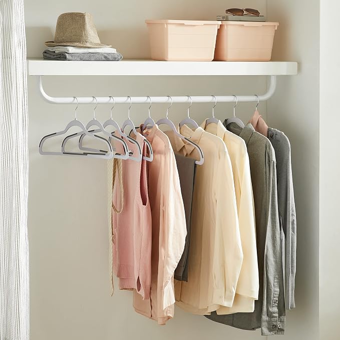 SONGMICS Clothes Hangers, Set of 100, Non-Slip, Space-Saving | Plastic Coat Hangers, Heavy Duty with 360-Degree Swivel Hook, Light Gray and Dark Gray, BREANNA Collection - Image 3