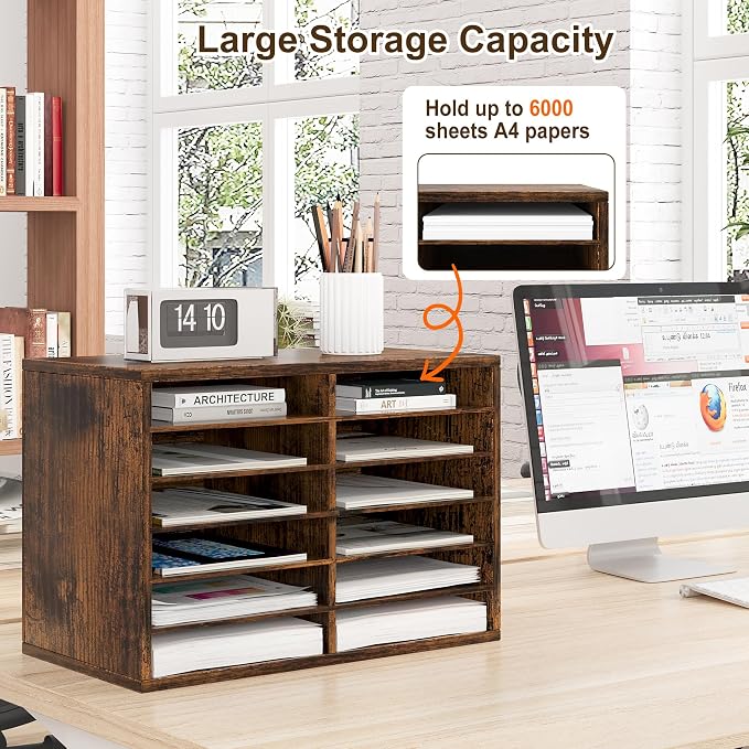 Alpeir Classroom Mailbox 12 Slots with Removable Shelves, Antique | Hold 6000 Sheets Paper, Heavy Duty, Easily Assemble, Teacher Student Organization, For Classroom, Office, Home Countertop - Image 5