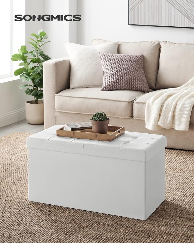 SONGMICS MAZIE Collection - 30 Inches Storage Ottoman Bench with Flipping Lid, Storage Chest Footstool, Load 660 lb, for Entryway, Living Room, Bedroom, Synthetic Leather, White ULSF45WT - Image 2