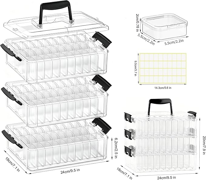 3-Tier Large Capacity Stackable Bead Organizer Box 90 Pcs, Portable Plastic Craft Storage Containers for Jewelry Making, Bracelets, DIY, Nail Art Charms - Image 2