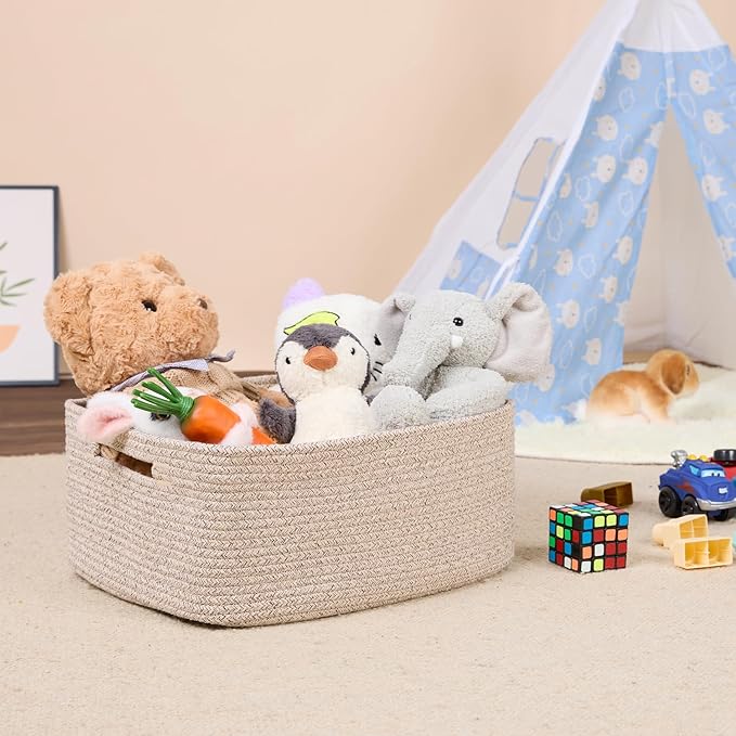 MiniArk Large Storage Baskets for Shelves, 17 x 13 x 7.5” Closet Organizers Bins for Clothes Blanket Towels, Baby Nursery, Toy Baskets Box, Woven Rope Baskets, 3 Packs Mixed Brown - Image 5