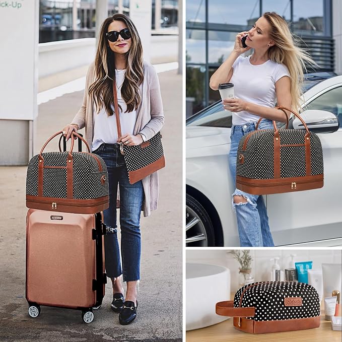 Weekender Bag for Women Canvas Overnight Bag Large Travel Tote Bag Carry on Shoulder Duffle Bag With Shoe Compartment,Perfect for Travel/Daily Use/Birthday Gift … - Image 2