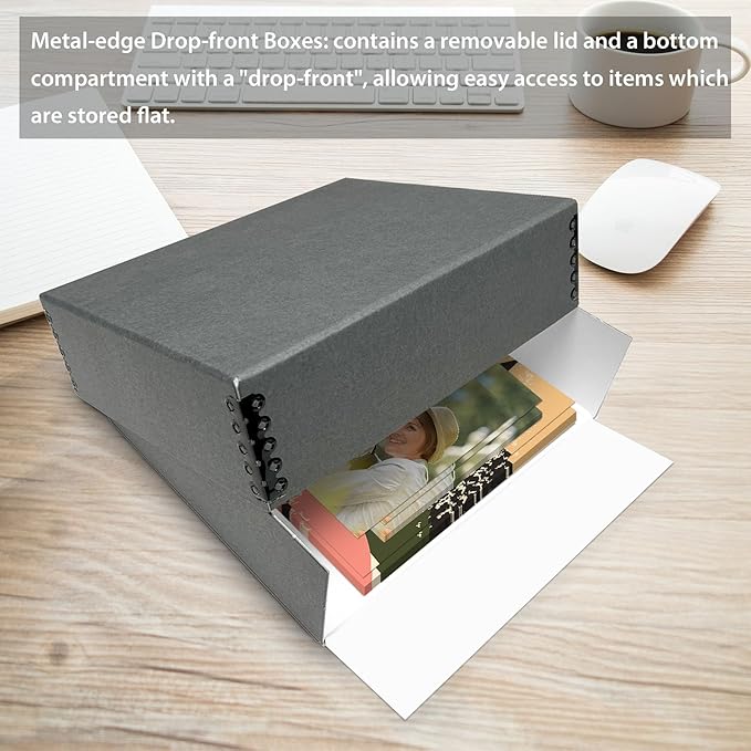 Golden State Art, Drop Front Archival Storage Box, Gray, 11.75x15.25x3 Inch | Acid-Free Museum Box with Metal Edge Corner, for Storing Artwork Photos Documents Prints Arts And Crafts - Image 2