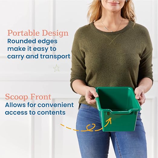 ECR4Kids Scoop Front Storage Bins, Multipurpose Organization, Green, 10-Piece | Durable plastic, GREENGUARD Gold Certified, 1.2 gallon capacity, lightweight & nestable, built-in handle, classroom/home use - Image 4