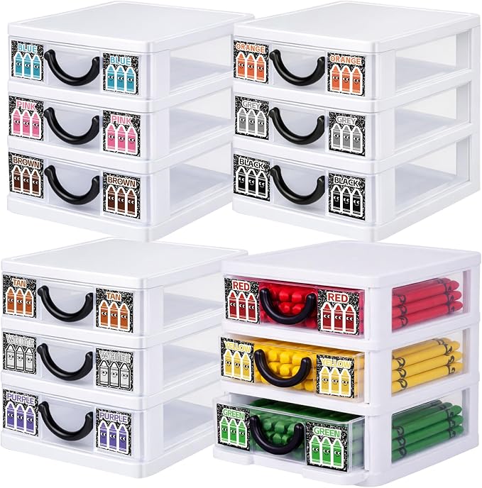 12 Pcs/ 4 Pack Plastic Crayon Organizer for Classroom Back to School | Crayon Storage Boxes for Marker Pen Art Craft Supplies Crayons Drawer Container for Classroom Office Table with Color Label - Image 4