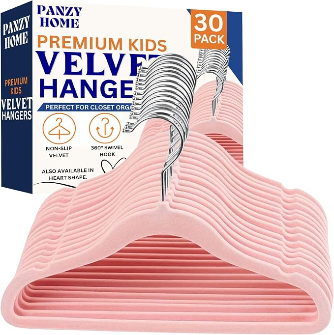 30 Pack Kids Velvet Clothes Hangers, Non-Slip Clothes Hangers for Infant and Toddler, Ultra-Slim Space Saving for Nursery Closet Organisation by Unknown