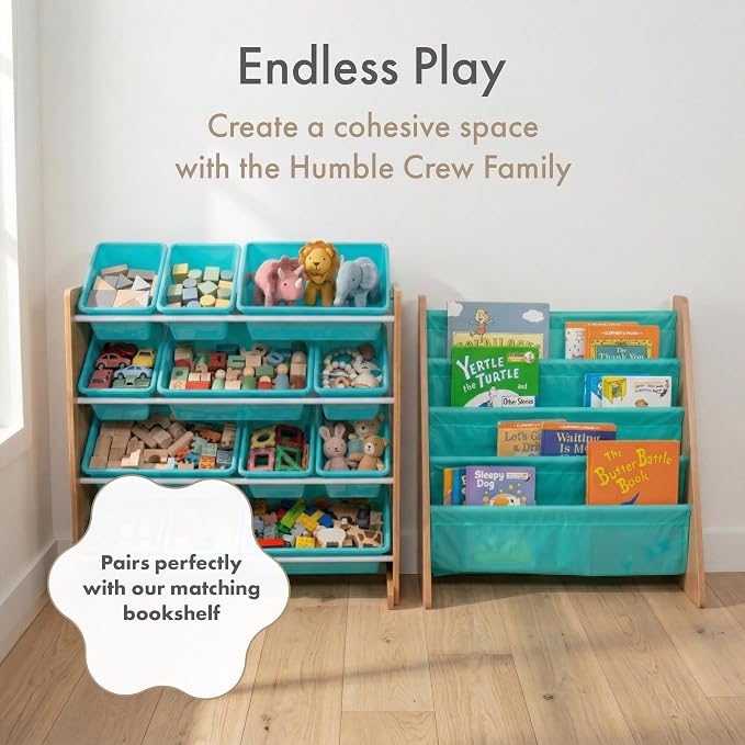 Humble Crew Kids Toy Organizer with 12 Bins, 4 Tier Storage for Playroom | Sturdy wood and steel toddler shelf, removable BPA-free containers, wall anchor anti-tip safety kit for bedroom or classroom - Image 8