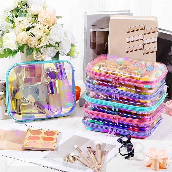 Sanwuta 6 Clear Hard Zipper Case,Holographic,9.84 X 7.87 X 2 Inch | Pencil Case Pouches ,Makeup Bag,Plastic Toiletry Diaper Bag ,Travel Toy Storage,Waterproof Organizer Bins - Image 6
