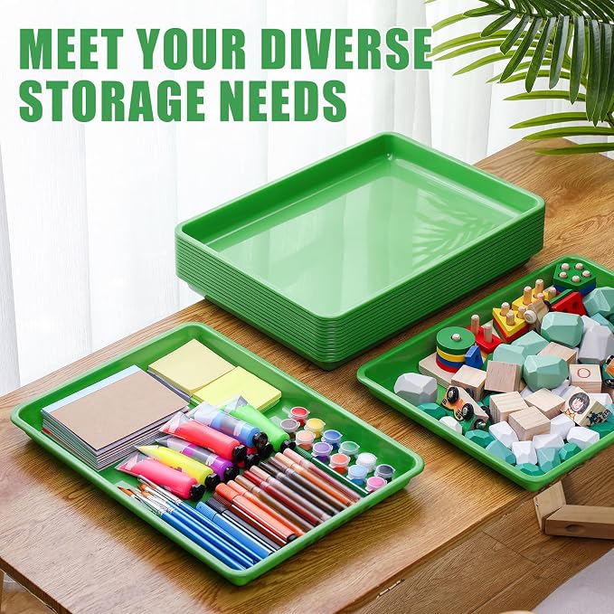 Maitys 15 Pack Plastic Art Trays 12 x 16 Inch Activity Crafts Trays Sensory Tray DIY Projects, Painting, Beads, Jewelry Office Home Organizer Arts and Crafts Supplies(Green) - Image 4