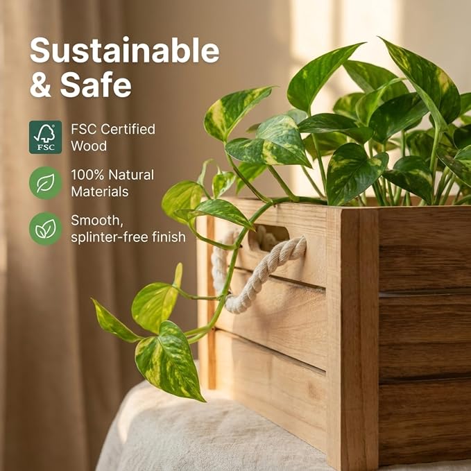 Set of 3 Natural Wood Crates with Rope Handles, Nesting Decor Storage Boxes | Rustic Farmhouse Organizer for Kitchen, Living Room, Bathroom, or Pantry. Nesting Design Keeps Shelves Tidy. - Image 11