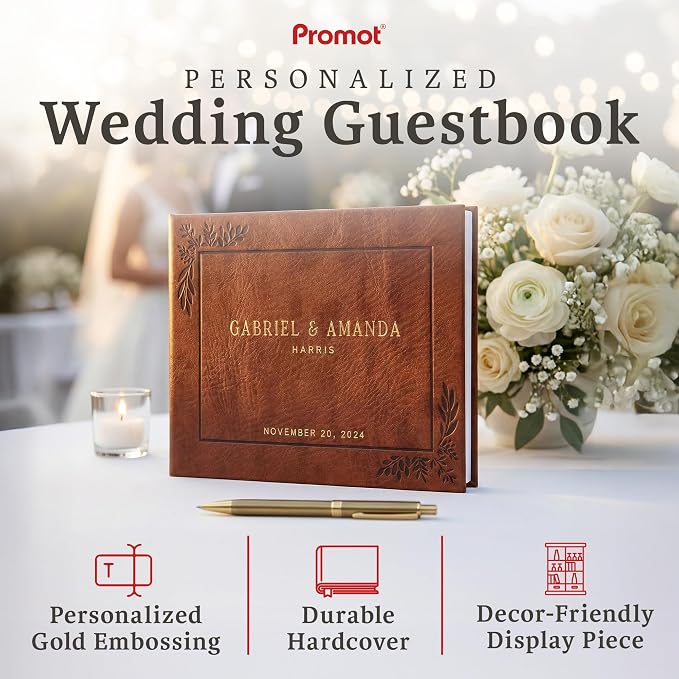 Personalized Hardcover Wedding Guestbook (Brown) | Elegant Wedding Keepsake Design, Premium Hardcover Construction, Smooth Lined Writing Pages, Perfect for Cherished Messages - Image 2