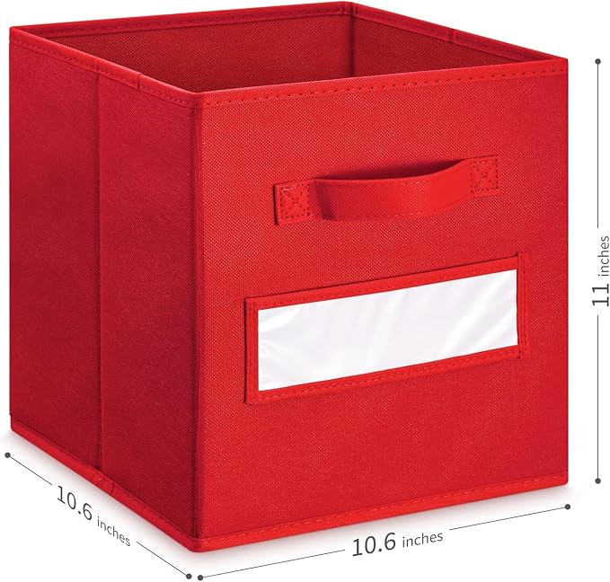 Fabric storage cubes (Set of 8) 11 Inch Cube Storage Bin, Cube storage with 8 Labels Window Cards & a Pen, Foldable cube organizer bins,11x11 Storage bin, Cubby Organizer Boxes, Red - Image 2