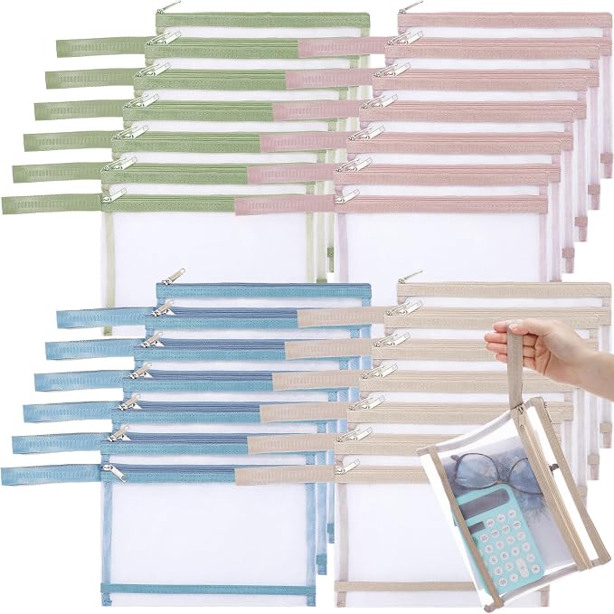 MotiMind 24 Pack Double Layer Mesh Zipper Pouch Bag A5 Toy Storage Bag | Mesh Bags with Zipper & Handle, Toy Organizer for Building Blocks, Puzzles, Board Games, School Office Organization & Storage by MotiMind