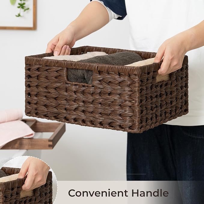 GRANNY SAYS Wicker Storage Baskets for Shelves, Plastic Brown Basket,1-Pack | Waterproof Wicker Baskets for Organizing, Woven Baskets for Shelves, Decorative Basket for Pantry, Brown Basket for Storage - Image 6
