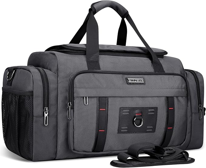 WITZMAN Duffle Bag for Men Large 49L Convertible Nylon Travel Sports Bag | With Shoe Compartment and Dry-wet Pocket, Fits 16" Laptop, Carry On, For Gym, Weekender, Overnight Trips, B719 Silvery Grey by WITZMAN