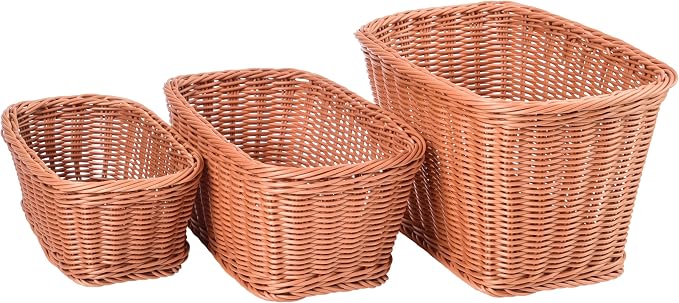 Constructive Playthings Plastic Wicker Woven Storage Baskets, Set of 3 | Nested baskets, Set of 3 for storage, gift baskets or organizing, woven for sturdyiness, washable plastic - Image 3