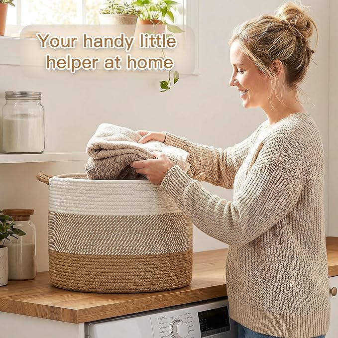 Artfeel 100L Large Cotton Rope Basket, Decorative Woven Blanket Storage for Living Room, Boho Toy Storage & Toy Box for Kids, Versatile Laundry Basket & Nursery Hamper for Blankets(Brown) - Image 4