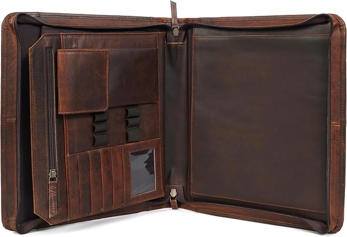 Leather Portfolio for Men, Portfolio Organizer with Zipper for Men Women, Leather Padfolios Business Resume Legal Pad Notebook Binder for A4/Pad (Brown) - Image 6