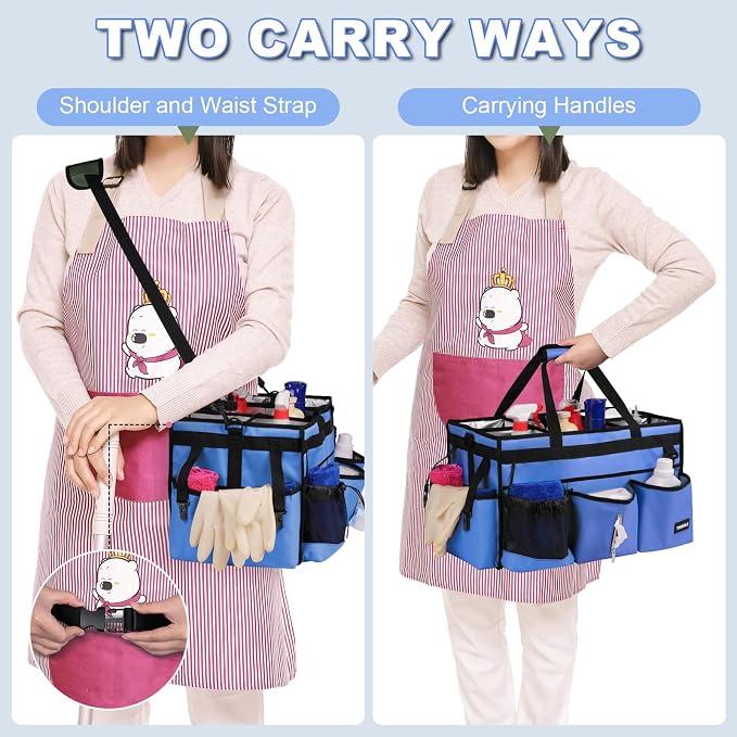 Extra-Large Wearable Cleaning Caddy With Detachable Divider,Cleaning Caddy For Cleaning Supplies Large Cleaning Supply Caddy With Adjustable Shoulder Strap & Waist Belt For Cleaners - Image 5