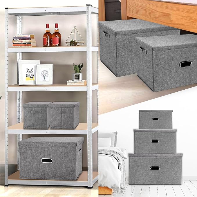 Large Linen Fabric Foldable Storage Bins with Removable Lid and Handles, Washable Storage Box Organizer Containers Baskets Cube with Cover for Bedroom,Office(Coffee, XXL) - Image 4