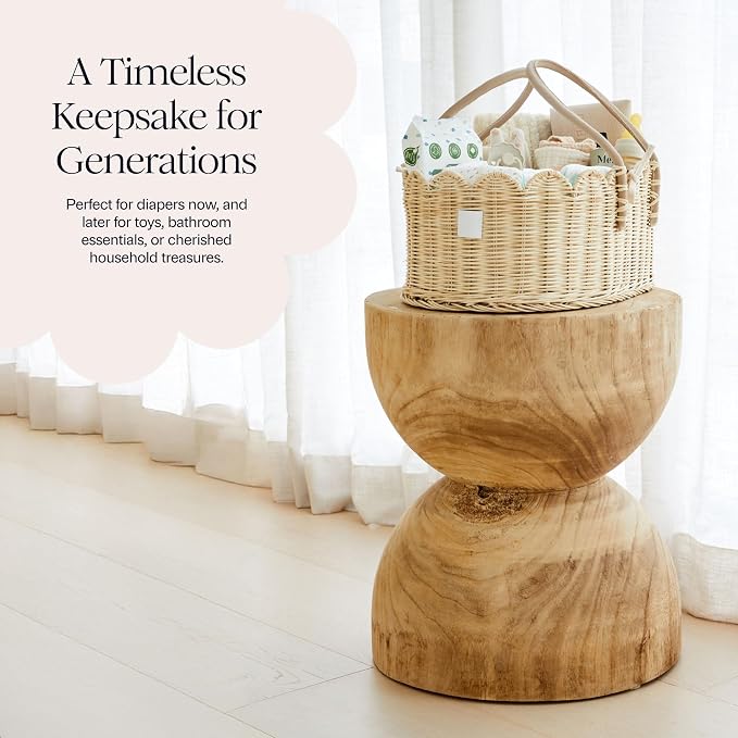 BEBE BASK Premium Baby Diaper Caddy Organizer - Scalloped Rattan Basket | Handmade & Award-Winner, Elegant Scalloped Edge, Newborn Essentials, Nursery Basket, Removable Divider, Baby Shower (Natural) - Image 8