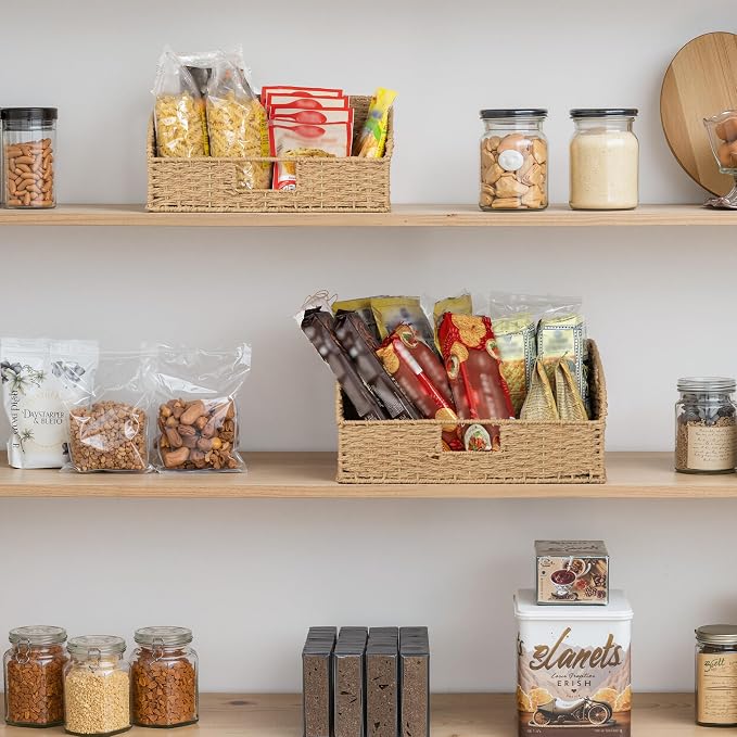 StorageWorks Pantry Baskets for Organizing,Wicker Basket for Storage,2-Pack | Paper Rope Wicker Storage Baskets for Shelves with Handles, Pantry Organizers and Storage, Shelf Baskets for Organizing - Image 5