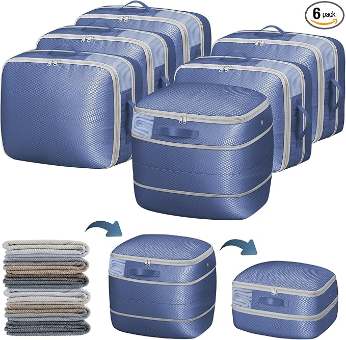 DIMJ Compression Storage Bags 6 Pack - Blanket Storage Bags with Window Zipper, Ultra Space Saving Self Compression Organizer for Puffer Jacket, Bedding, Lightweight Comforter Duvet, Sweater, Sheet by DiMJ