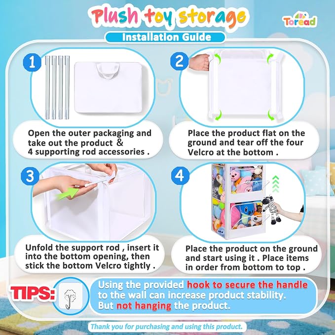 Transparent Dustproof Stuffed Animal Storage - Plushies Storage with Zipper Easy Find Items More Capacity Toy Organizer Horizontal & Vertical Dual-Use 4-Tier Space-Saving Organizer for Kids Room - Image 6