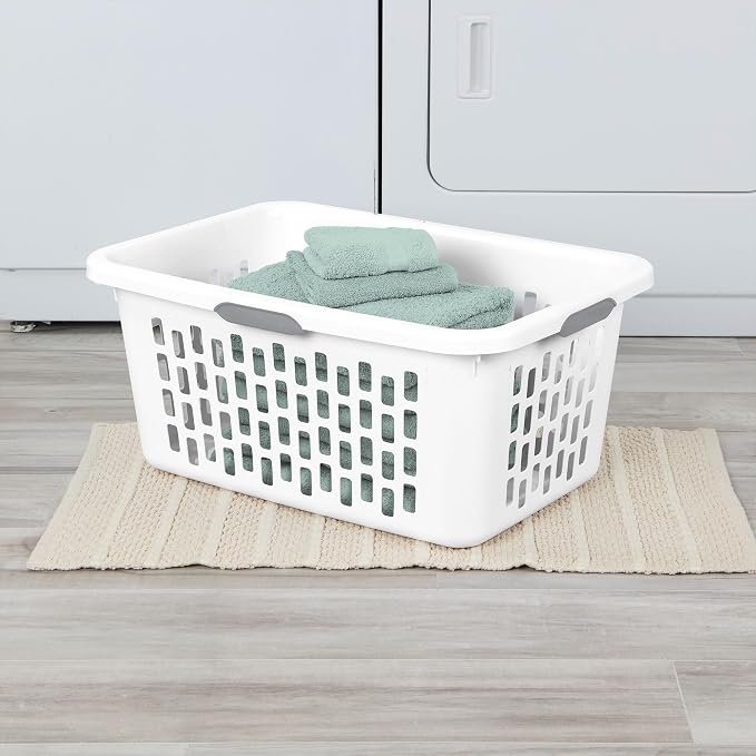 Sterilite Laundry Basket, Plastic Clothes Hamper, Large Rectangle Bin with Comfort Grip Handles and Reinforced Rim, 2 Bushel Capacity, White, 18 Pack - Image 4