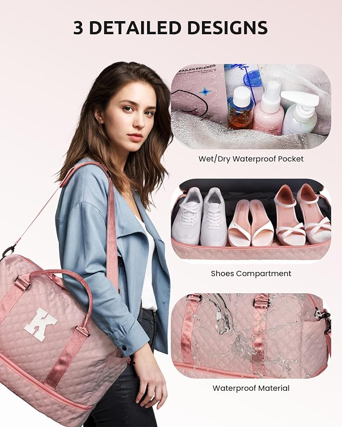 Teen Girl Gifts-Initial Duffle Bag, Personalized Weekender Bag | Monogram Overnight Bags with Shoe Compartment, Letter Travel Bags with Makeup bag，Daughter Friend Gifts Kids Gift (Letter P) - Image 6