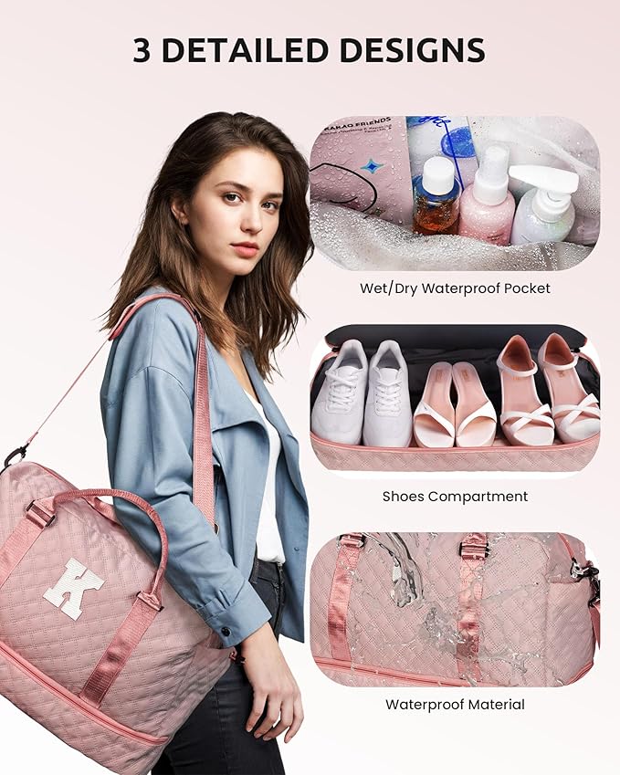 Vogewood-Teen Girl Gifts Trendy Stuff-Initial Duffle Bag, Sister Gifts | Weekender Overnight Dance Bag for Girls-Travel Bags with Monogram, Letter Bags With Shoe & Makeup Compartments (N) - Image 6