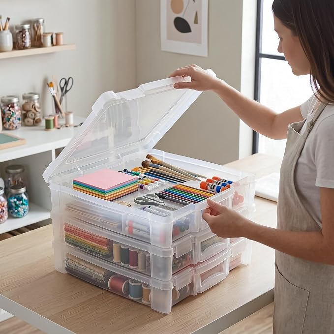 ArtBin 6913ZZ 12" x 12" Portable Art & Craft Organizer with Handle 3-Pack, [3] Plastic Storage Cases, Clear - Image 3