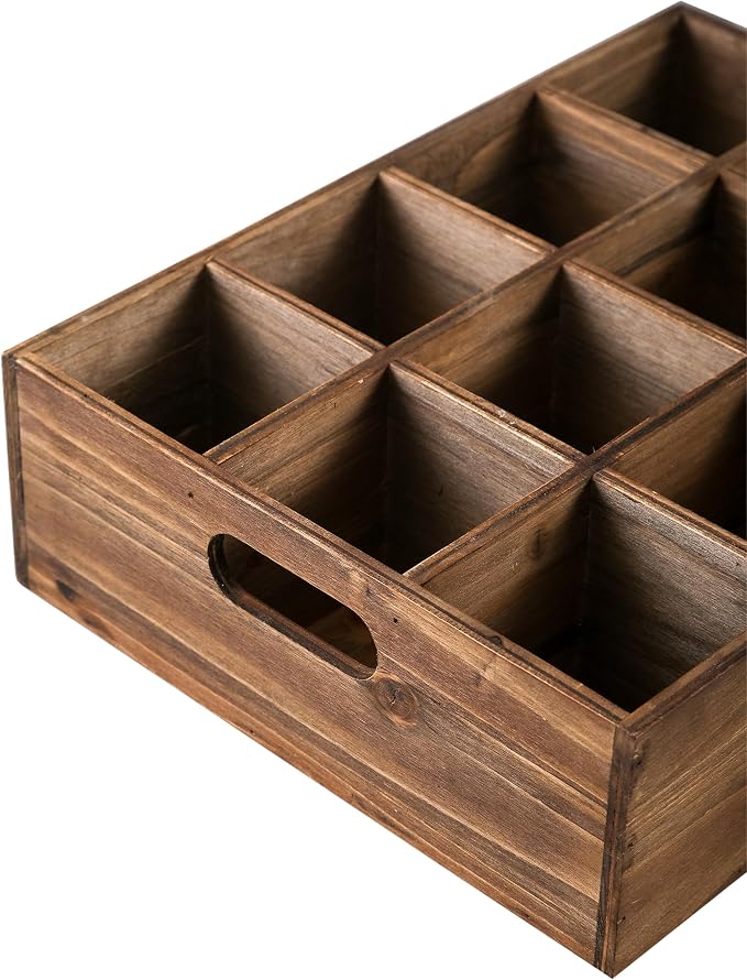 Rustic Wooden Crates for Storage 16 X 12 Inches, Carrying Handles | 12 Individual Slots, Farmhouse Wood Crates for Display, Wood Box, Handmade Wooden Basket for Kitchen Bathroom Tabletop - Image 7